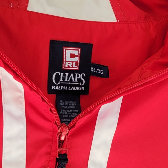 Vintage Red Chaps Jacket Pullover Full Zip Hoodie Windbreaker Toggle Lauren XL - Picture 8 of 8